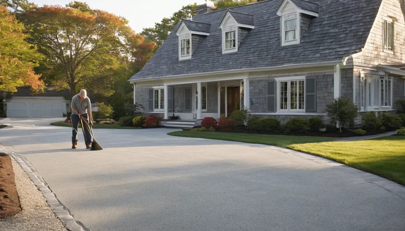 A freshly poured concrete driveway beside a Cape Cod style home in Bernardsville
